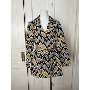 3 Sisters Zig Zag Velvet Accent Belted Pea Coat Womens Size Med Tan Black NWT